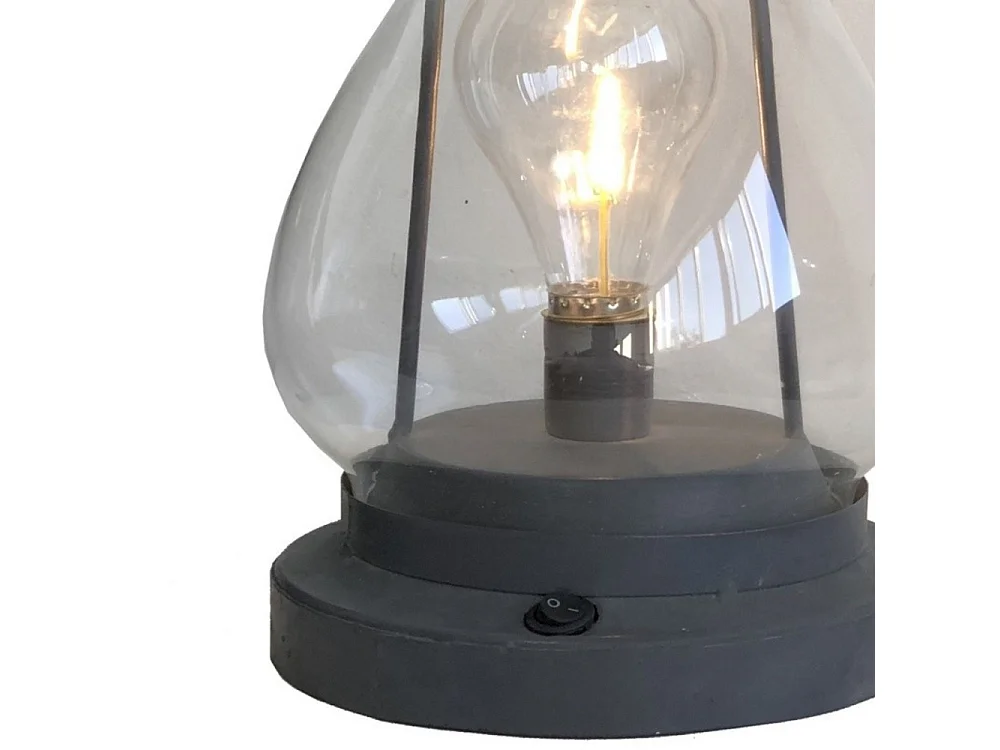 Lanterne pétrole jardin à poser bougie industrielle métal gris 34cm