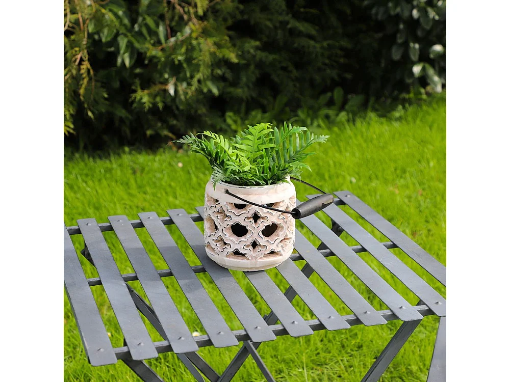 Lanterne extérieur jardin à poser bougie ancienne béton crème 14cm