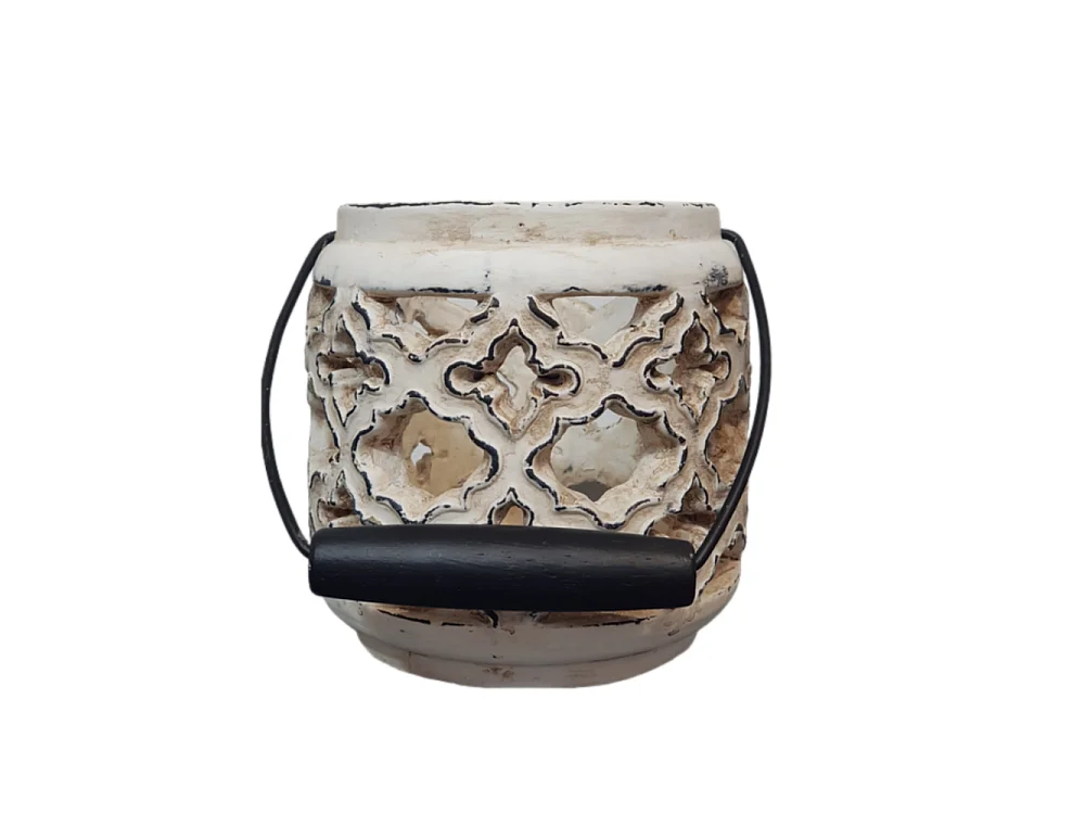 Lanterne extérieur jardin à poser bougie ancienne béton crème 14cm