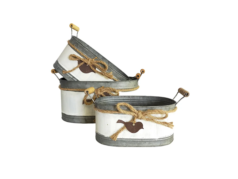 ~Set3 jardinières extérieures sceaux bassines métal gris 11-13.5-15 cm