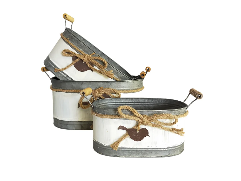 ~Set3 jardinières extérieures sceaux bassines métal gris 11-13.5-15 cm