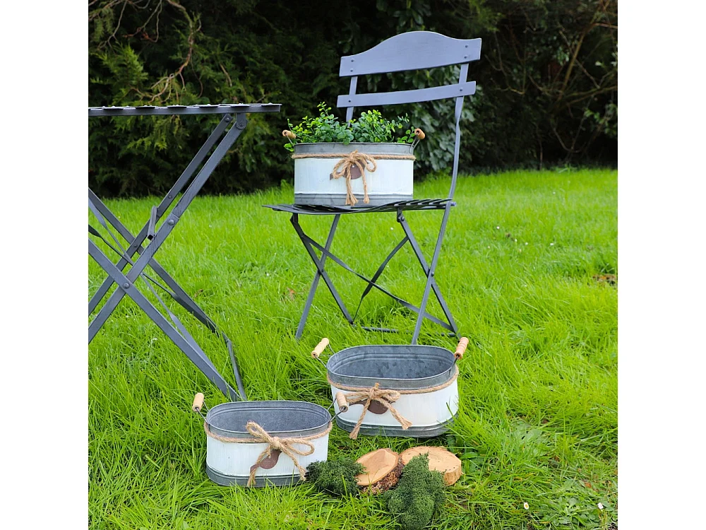 ~Set3 jardinières extérieures sceaux bassines métal gris 11-13.5-15 cm