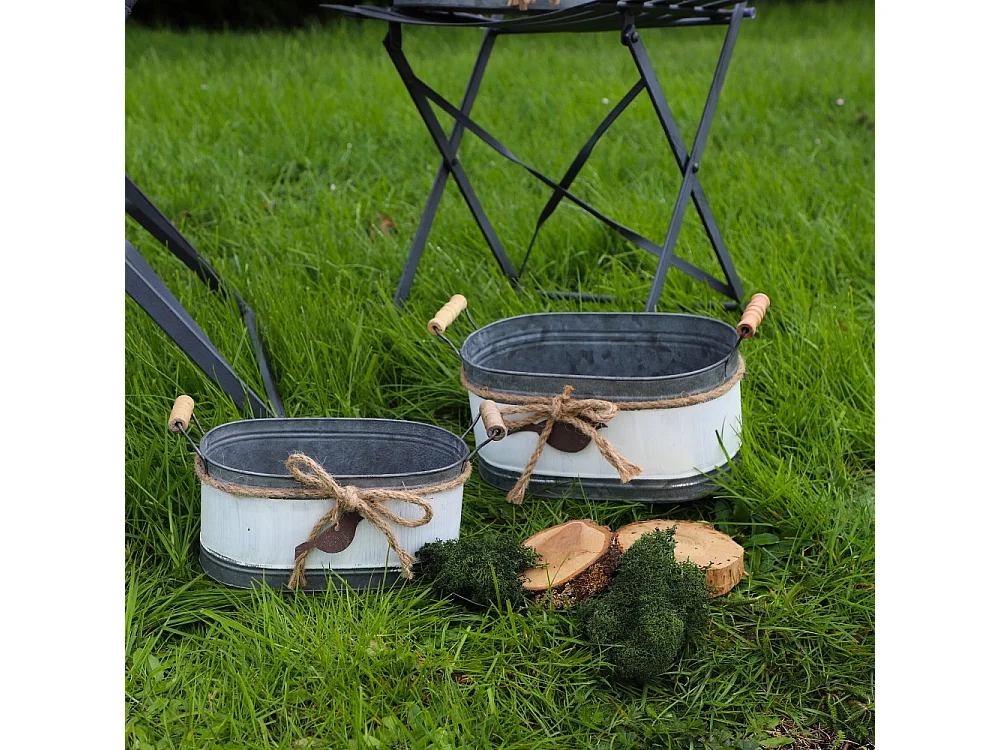 ~Set3 jardinières extérieures sceaux bassines métal gris 11-13.5-15 cm