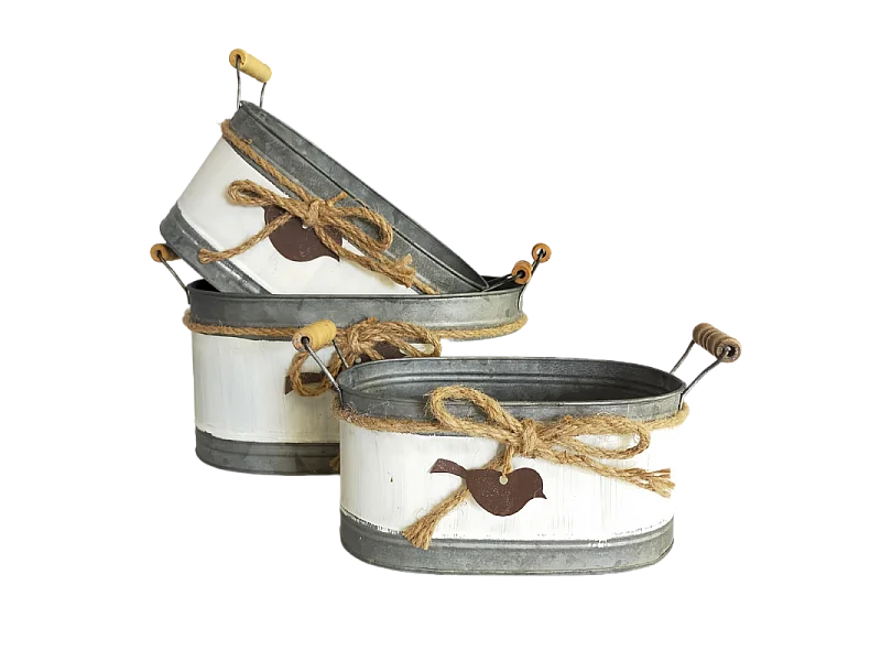 ~Set3 jardinières extérieures sceaux bassines métal gris 11-13.5-15 cm