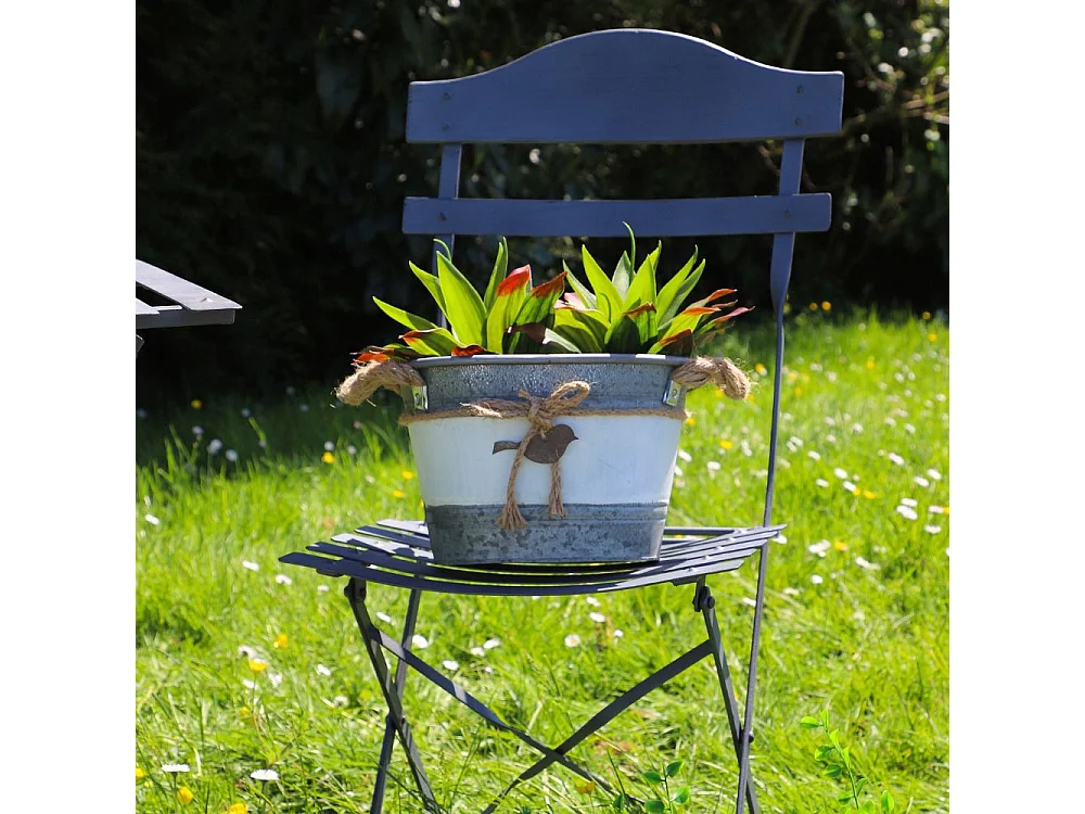 ~Set3 jardinières extérieures bassine métal gris 26.5-30.5-33.5cm