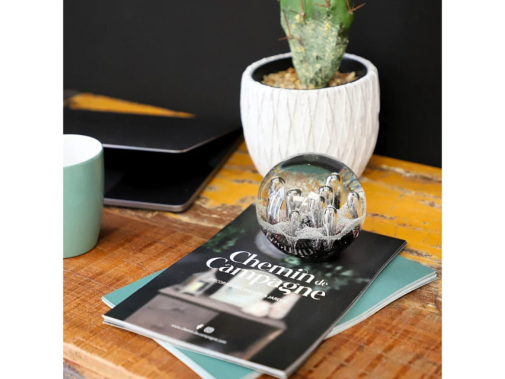 Presse papier sulfure "Gouttes" en verre noir Ø.8 cm