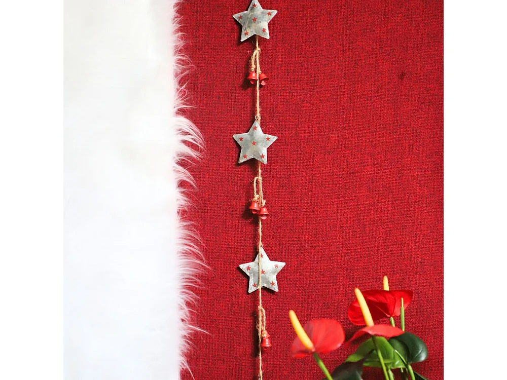 Guirlande d'étoiles en métal gris et rouge Ø.7 x 100cm