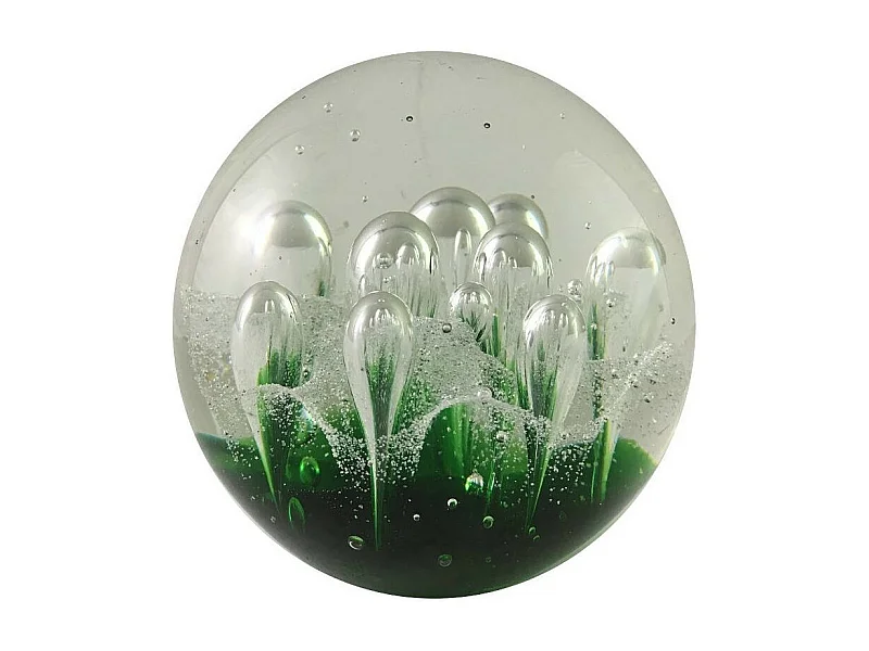 Presse papier sulfure "Gouttes" en verre vert Ø.9.5 cm