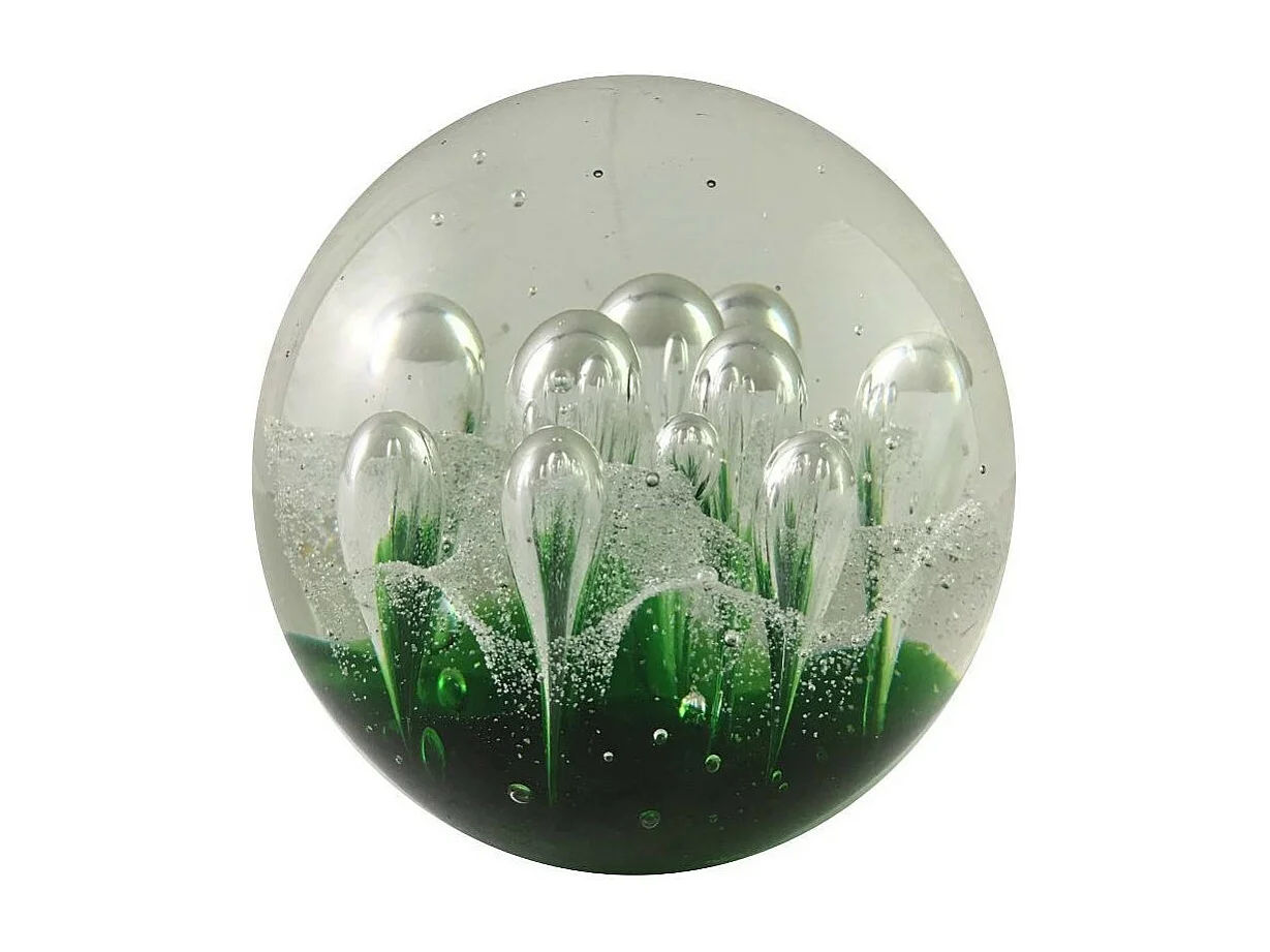 Presse papier sulfure "Gouttes" en verre vert Ø.9.5 cm