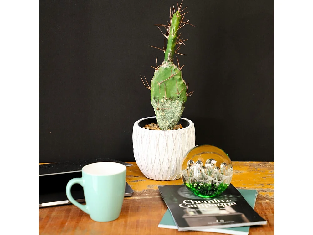 Presse papier sulfure "Gouttes" en verre vert Ø.9.5 cm