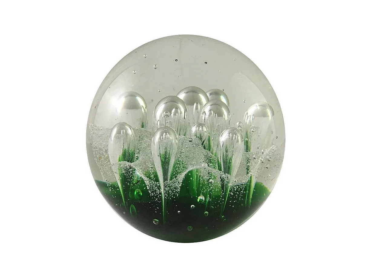 Presse papier sulfure "Gouttes" en verre vert Ø.9.5 cm