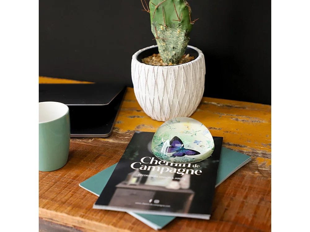 Presse papier sulfure en verre violet Ø.10 cm