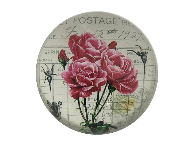 Presse papier sulfure "Roses" en verre rose Ø.8 cm