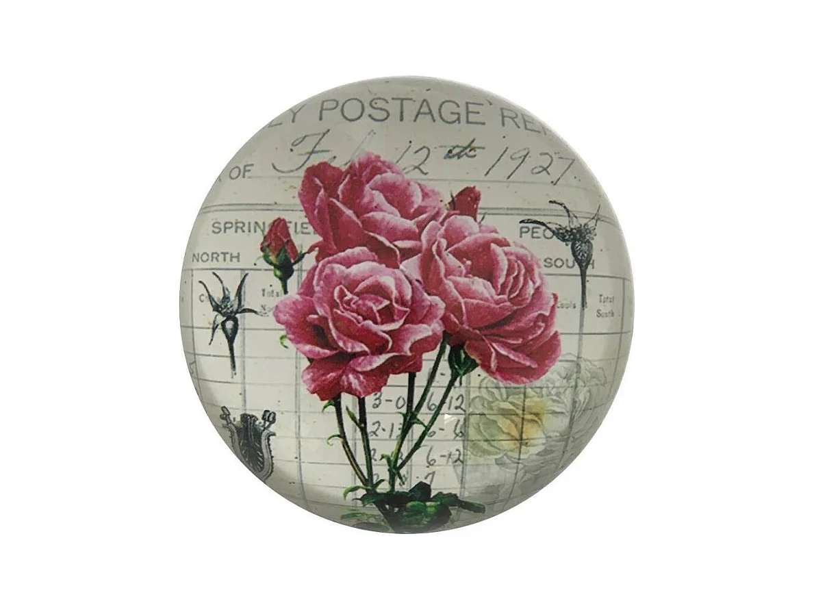 Presse papier sulfure "Roses" en verre rose Ø.8 cm
