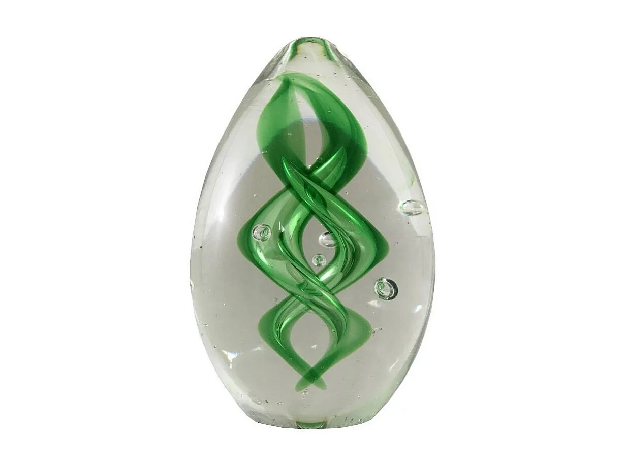 Presse papier sulfure "Flammes" en verre vert 9 x 6 cm