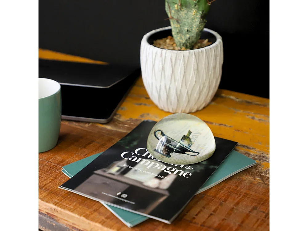 Presse papier sulfure en verre gris Ø.10 cm