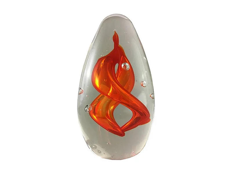 Presse papier sulfure "Tourbillons" en verre rouge 13.5 x 8 cm