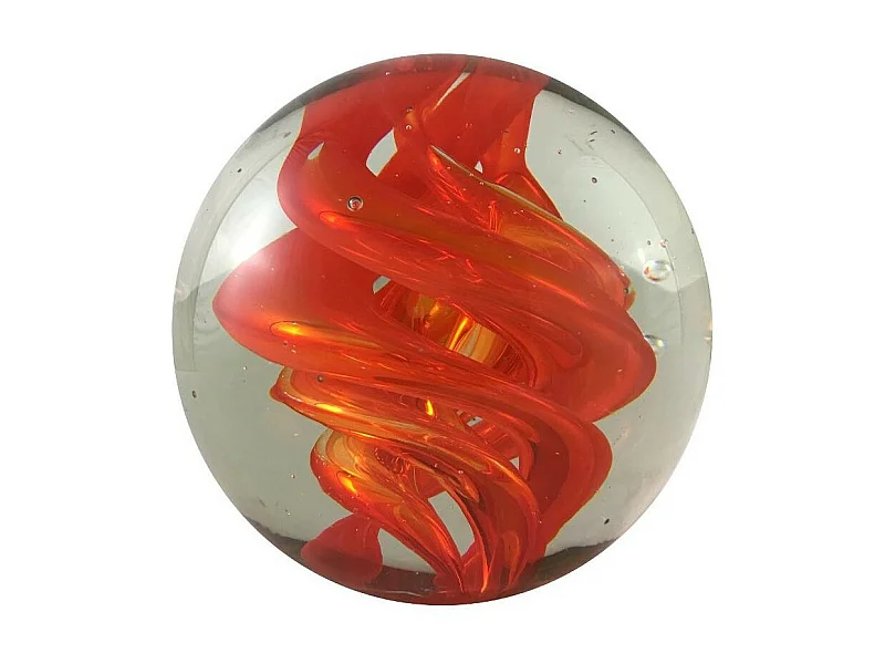Presse papier sulfure "Tourbillons" en verre rouge Ø.10 cm