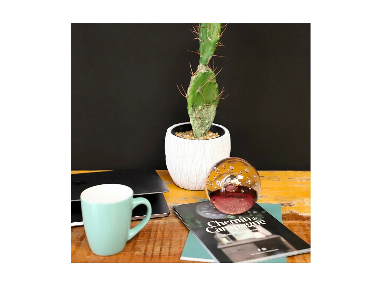 Presse papier sulfure "Ciel" en verre mauve Ø.8 cm