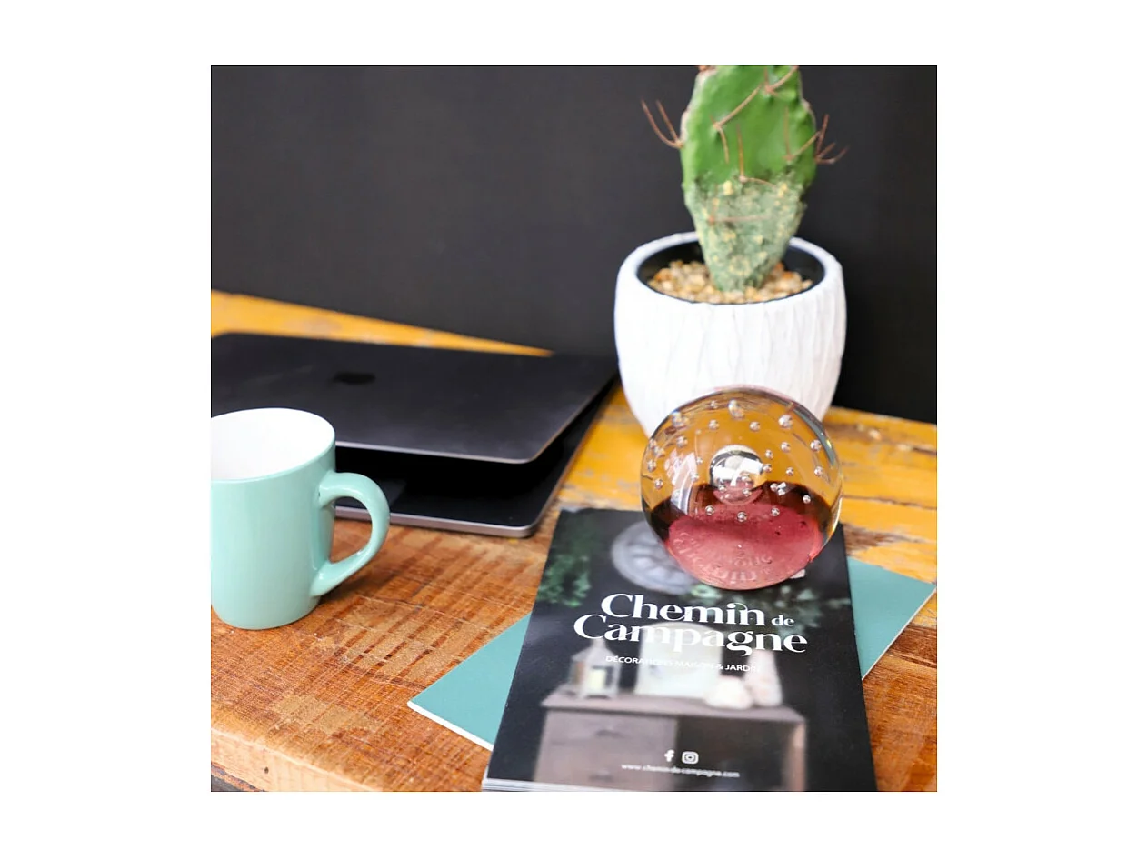 Presse papier sulfure "Ciel" en verre mauve Ø.8 cm