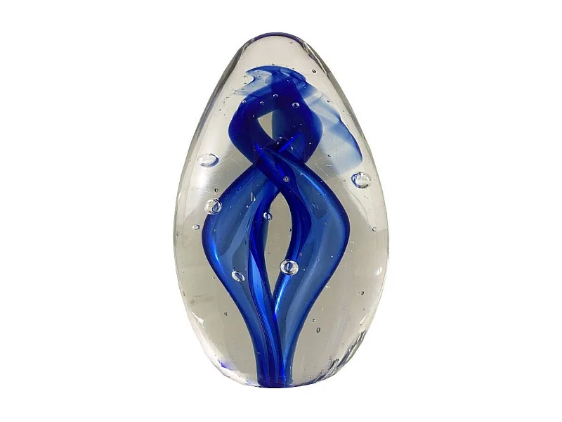 Presse papier sulfure "Flammes" en verre bleu 9 x 6 cm