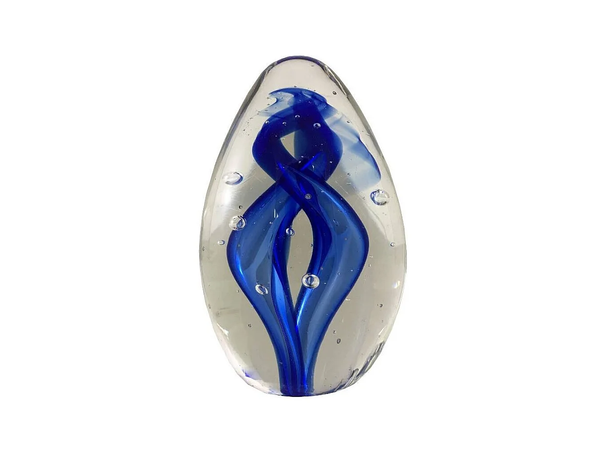 Presse papier sulfure "Flammes" en verre bleu 9 x 6 cm