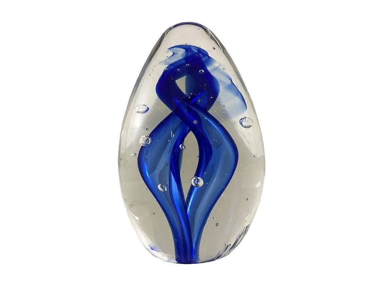 Presse papier sulfure "Flammes" en verre bleu 9 x 6 cm