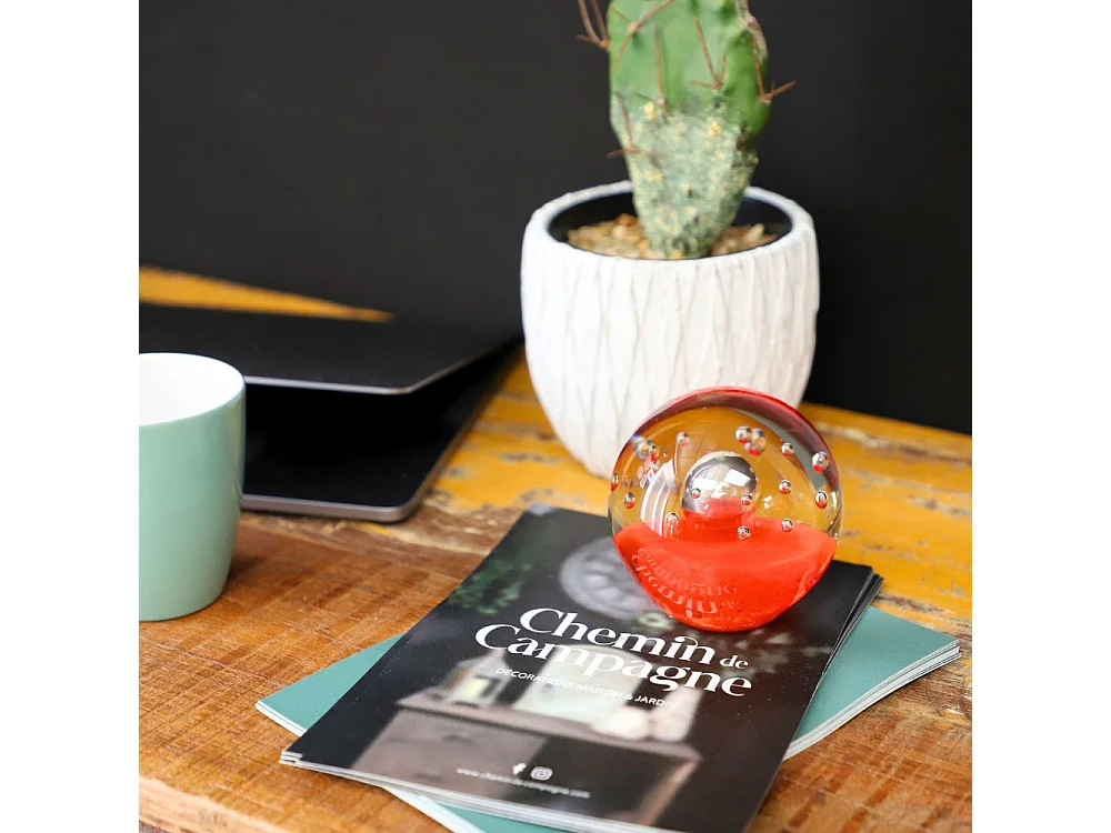 Presse papier sulfure "Mer" en verre orange Ø.8 cm