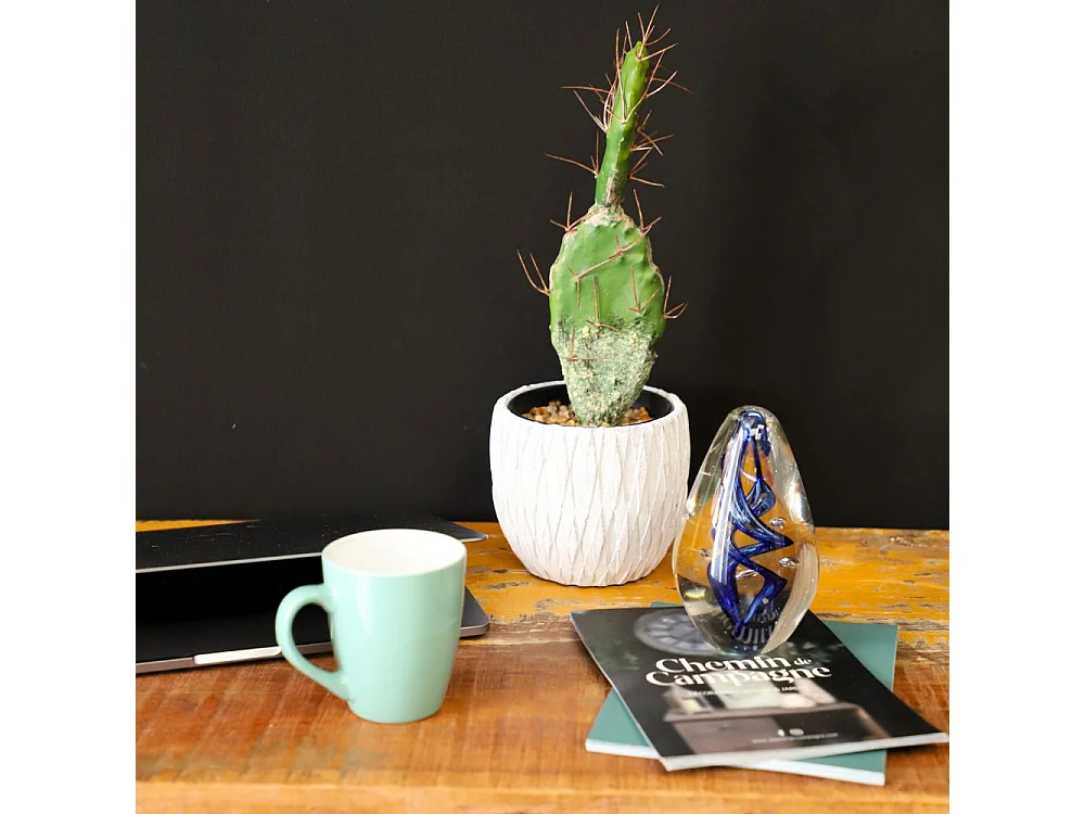 Presse papier sulfure "Spirales" en verre bleu 13.5 x 8 cm