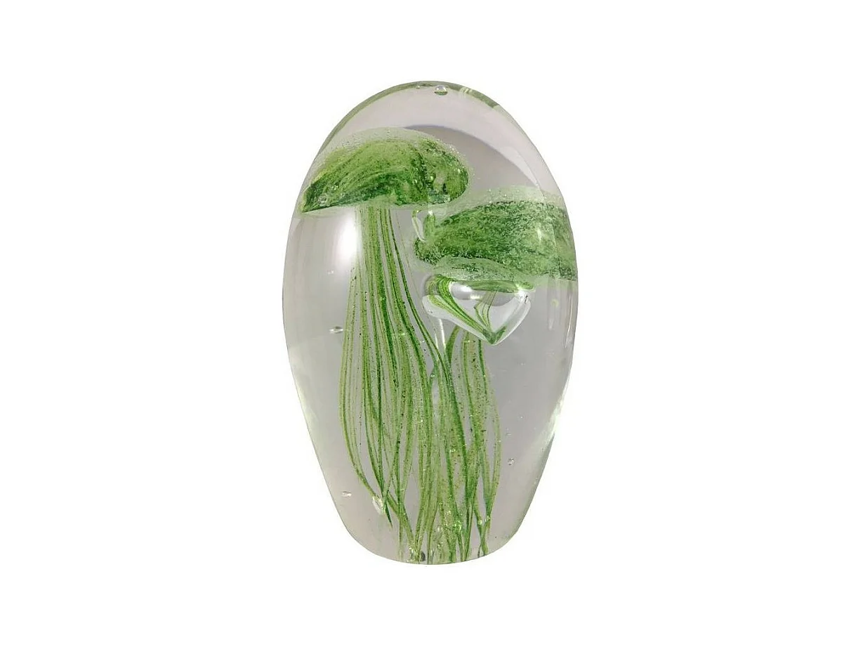 Presse papier sulfure "Méduses" en verre vert 9 x 6 cm