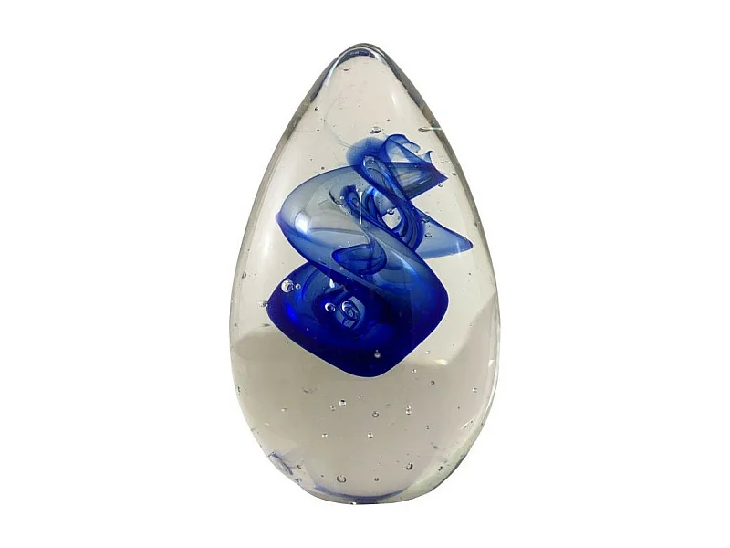 Presse papier sulfure "Spirales" en verre bleu 9.5 x 10.5cm