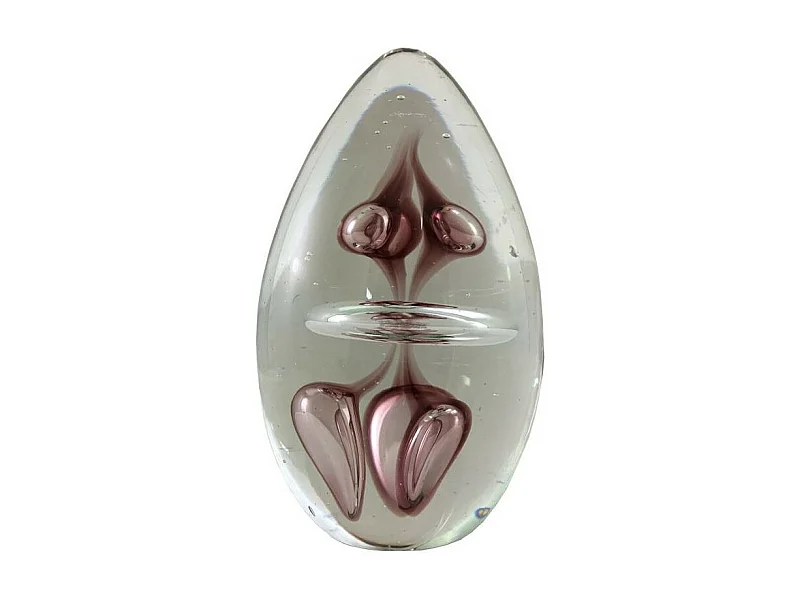 Presse papier sulfure "Gouttes" en verre mauve 9.5 x 6 cm