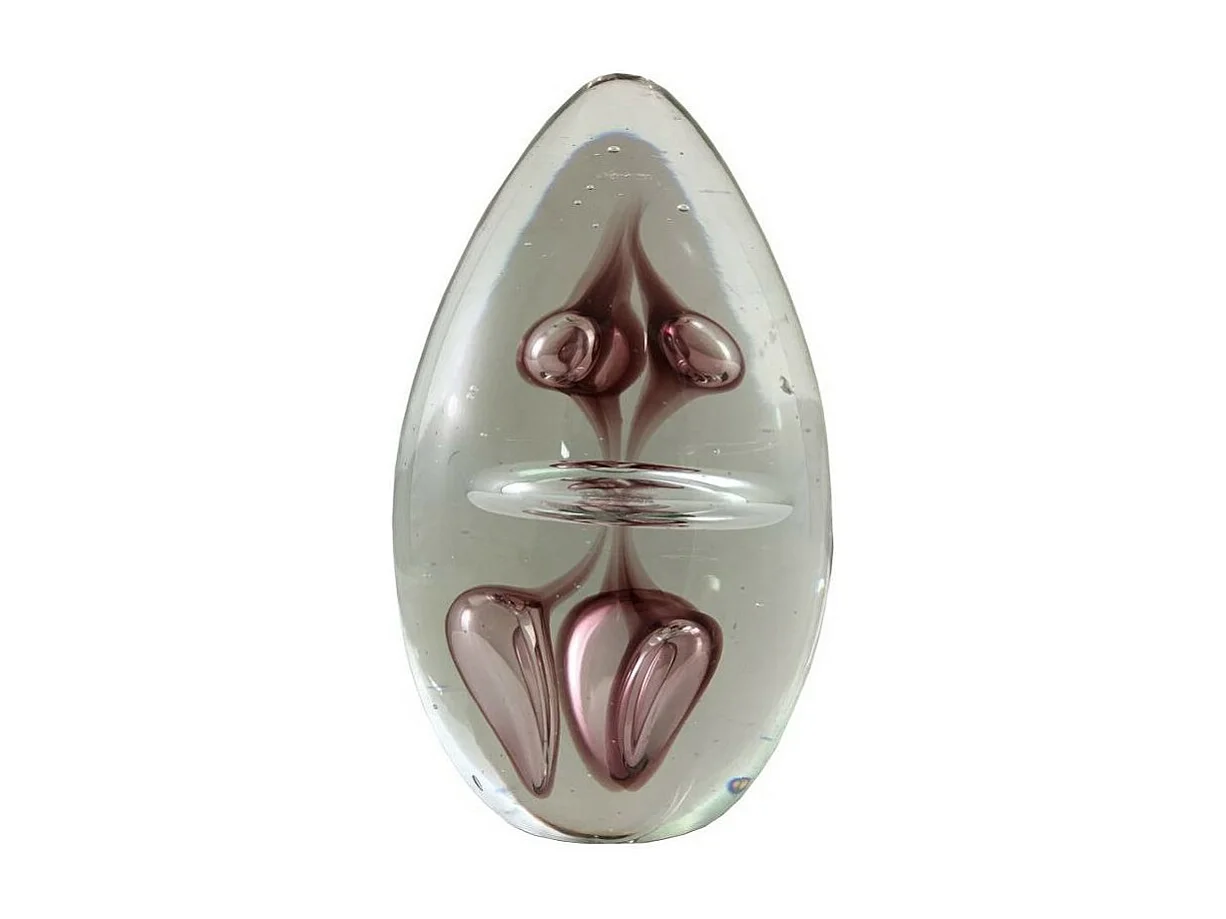 Presse papier sulfure "Gouttes" en verre mauve 9.5 x 6 cm