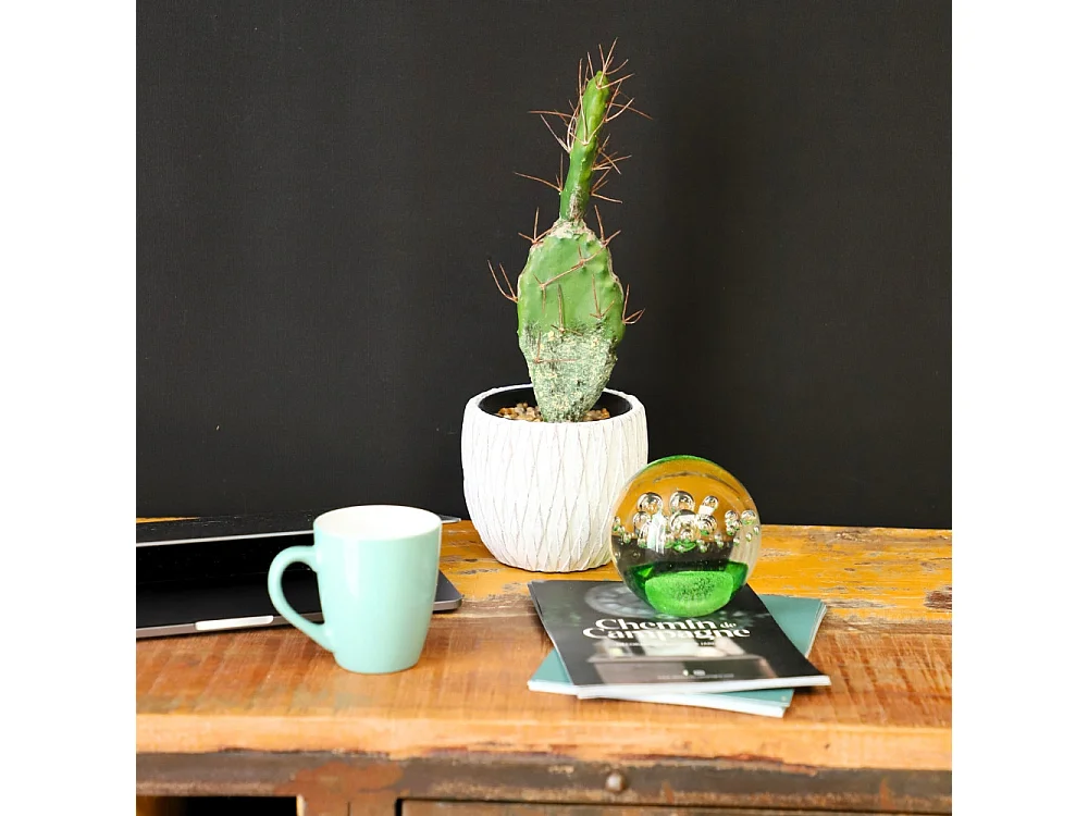 Presse papier sulfure "Ciel" en verre vert Ø.10 cm