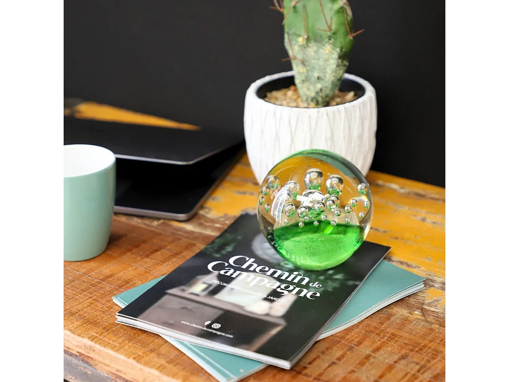 Presse papier sulfure "Ciel" en verre vert Ø.10 cm