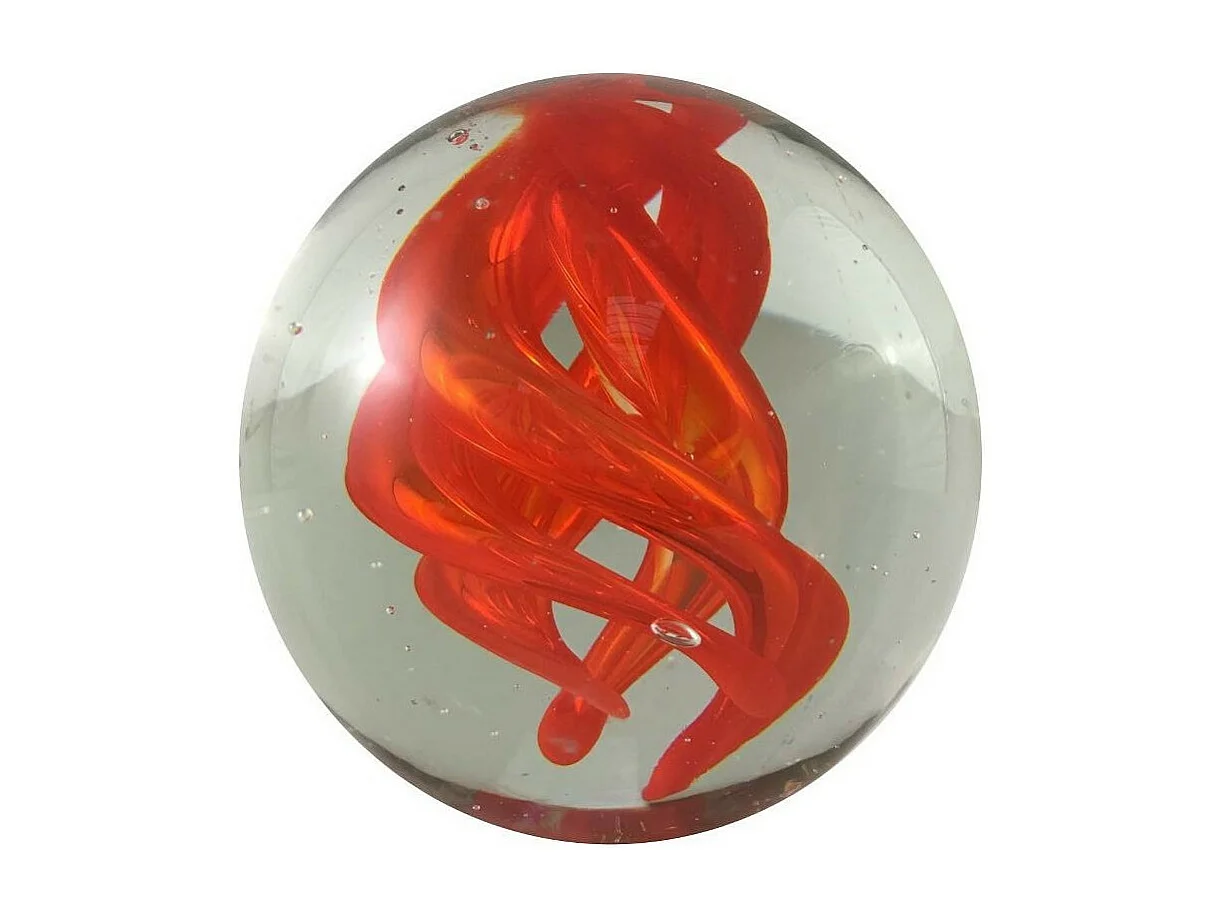 Presse papier sulfure "Flammes" en verre rouge Ø.8 cm