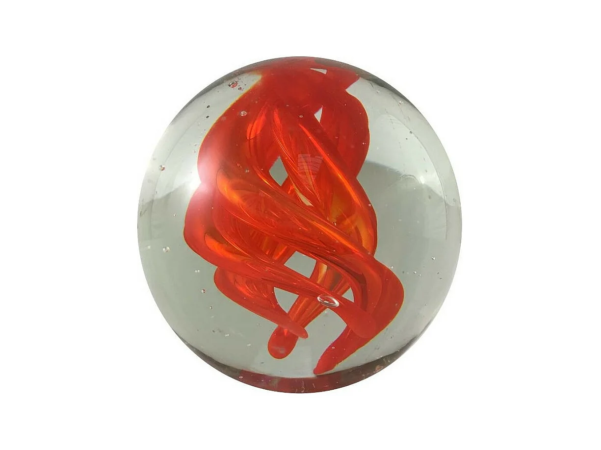 Presse papier sulfure "Flammes" en verre rouge Ø.8 cm