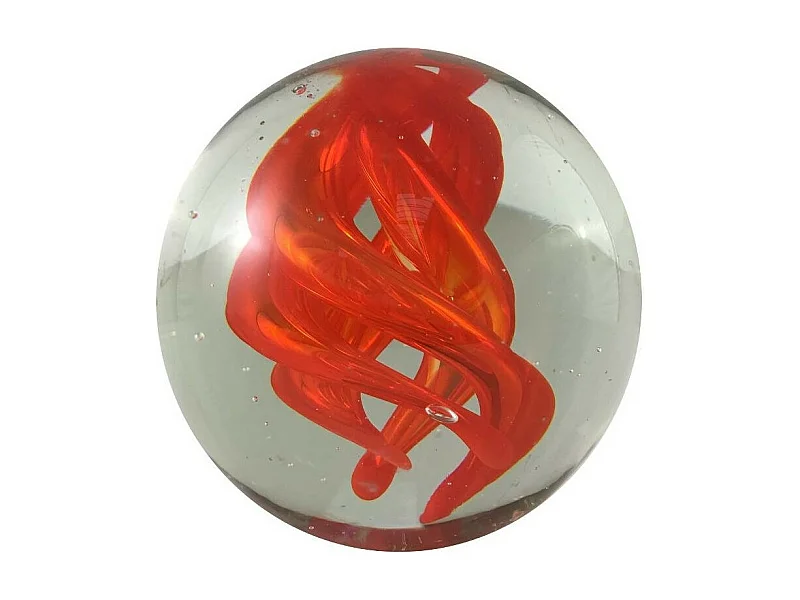 Presse papier sulfure "Flammes" en verre rouge Ø.8 cm