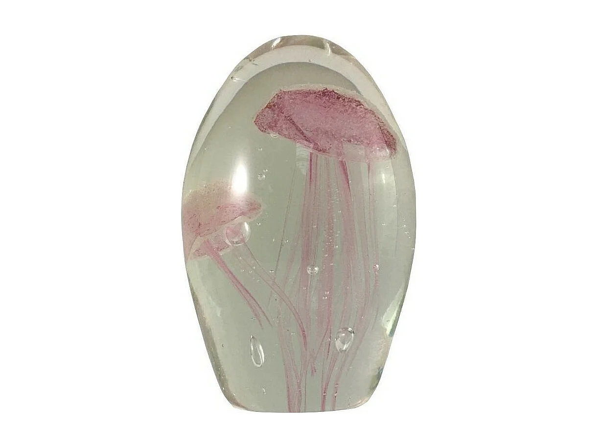 Presse papier sulfure "Méduses" en verre rose 11 x 7 cm