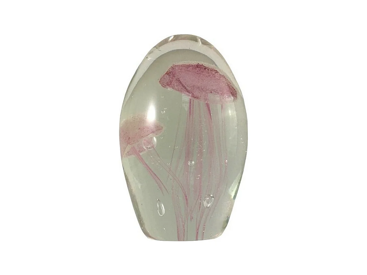 Presse papier sulfure "Méduses" en verre rose 11 x 7 cm