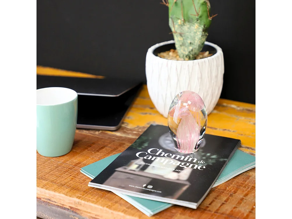 Presse papier sulfure "Méduses" en verre rose 11 x 7 cm