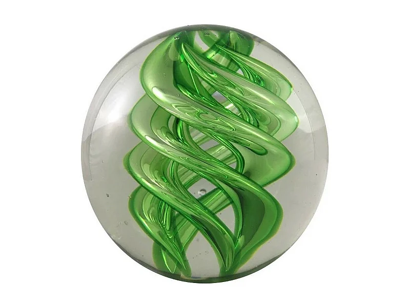 Presse papier sulfure "Tourbillons" en verre vert Ø.10 cm