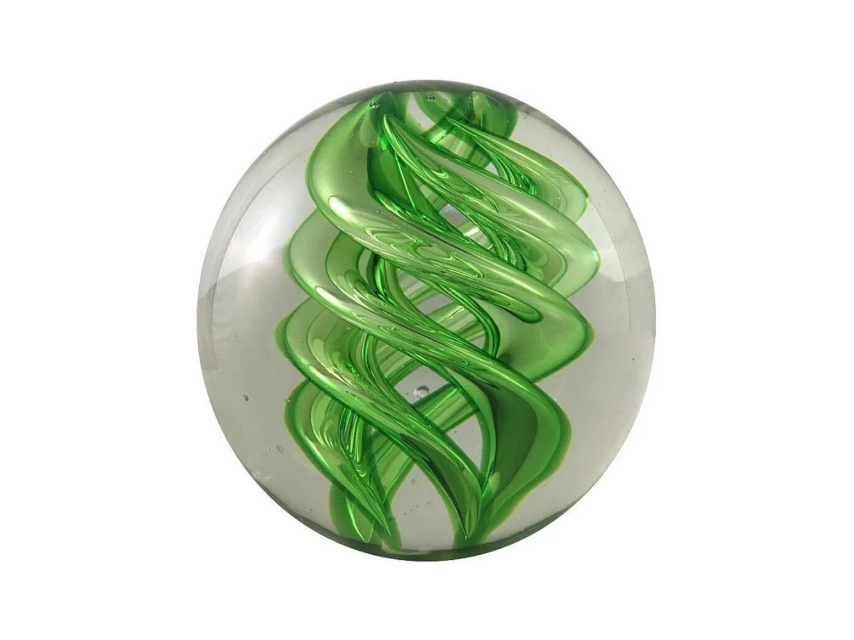 Presse papier sulfure "Tourbillons" en verre vert Ø.10 cm
