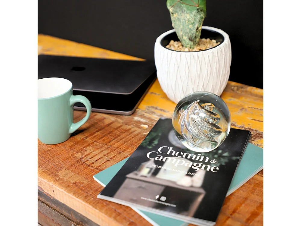 Presse papier sulfure "Flammes" en verre transparent Ø.8 cm