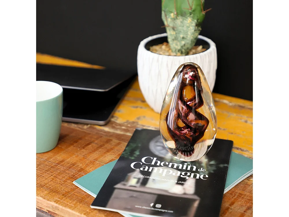 Presse papier sulfure "Tornade" en verre violet 1.5 x 9 cm