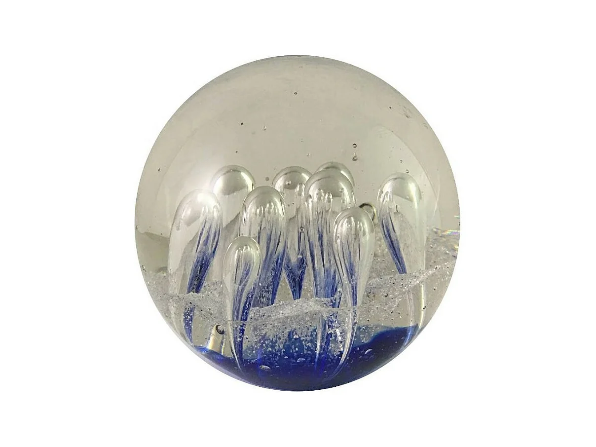 Presse papier sulfure "Océan" en verre bleu Ø.8 cm
