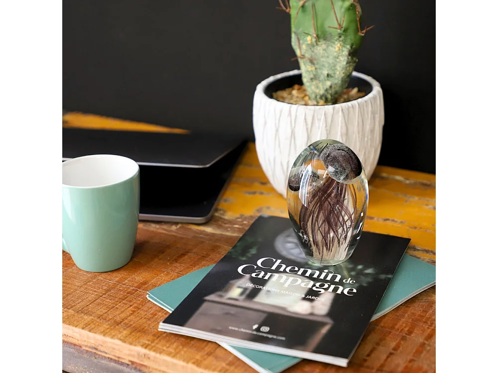 Presse papier sulfure "Méduses" en verre noir 10 x 7 cm