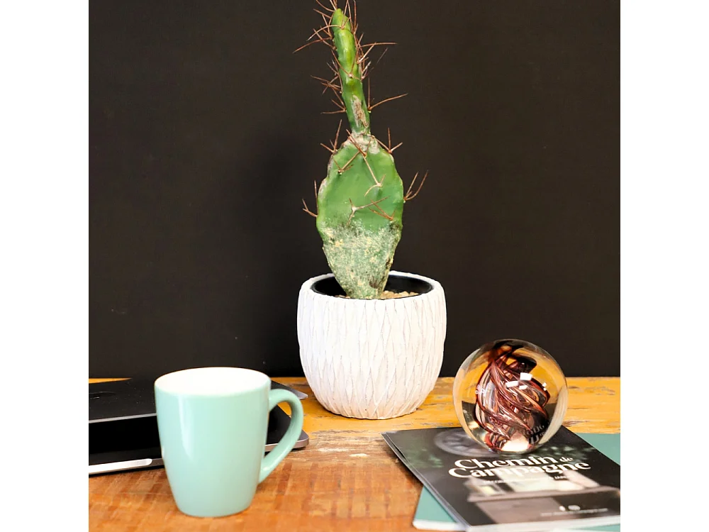 Presse papier sulfure "Flammes" en verre mauve Ø.8 cm