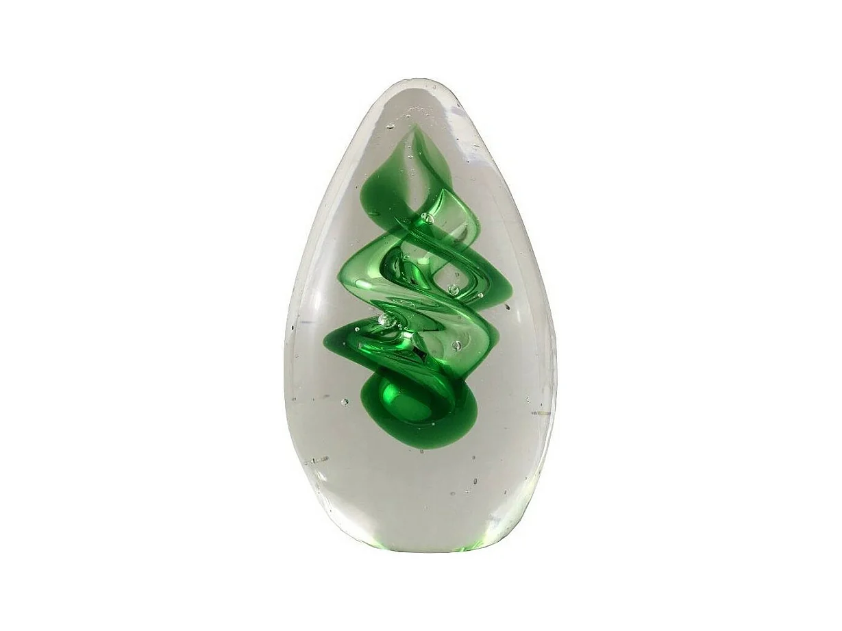 Presse papier sulfure "Tourbillons" en verre vert 10 x 6 cm