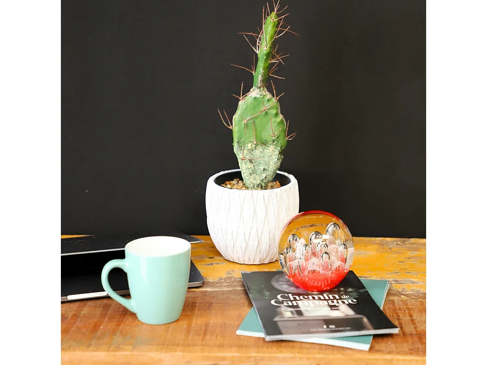 Presse papier sulfure "Gouttes" en verre rouge Ø.9.5 cm